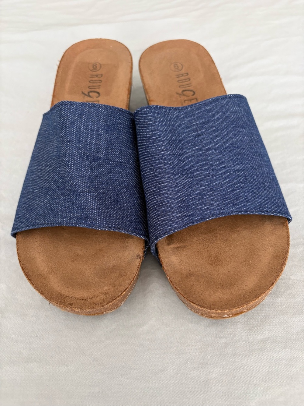 Rouge Blue Denim Slide Sandal Wedges- Women's Casual Slip-On